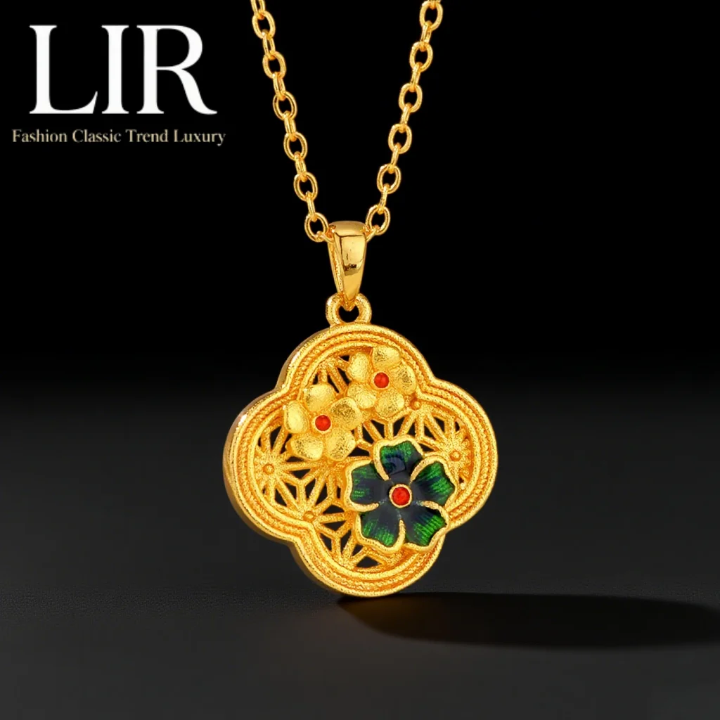 

LIR Ancient - Style Enamel Four - Leaf Clover Necklace: Hollow Green Flower Pendant, Classic & Trendy, Women's Jewelry