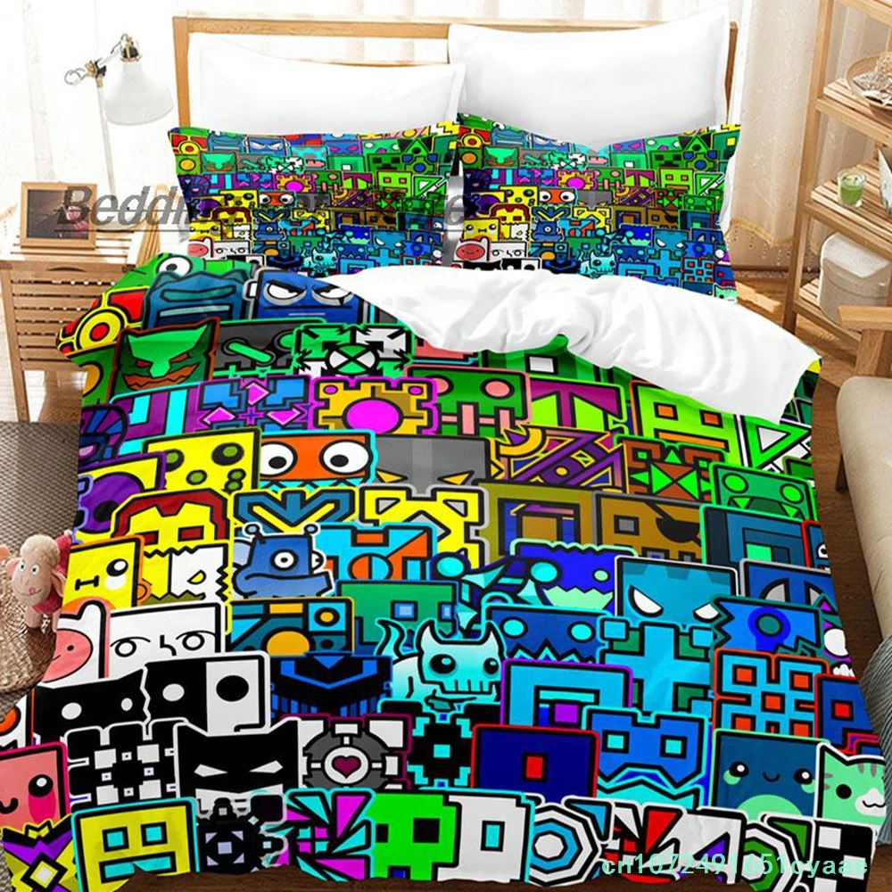 Hip Hop Angry Geometry Dash Bedding Set Single Twin Full Queen King Size Bed Set Game Bedroom Duvetcover Sets Anime Bed