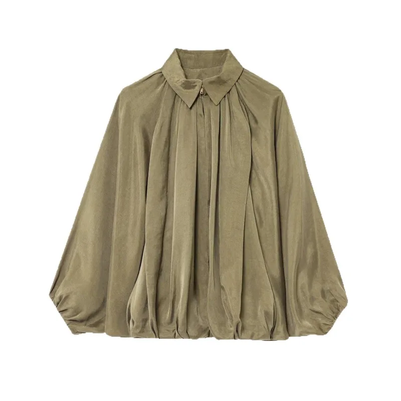 Women's Autumn Spring Top Coat Batwing Sleeves Zipper Retro Simple Comfortable Casual Design Fashion Soft Niche Versatile Skinny