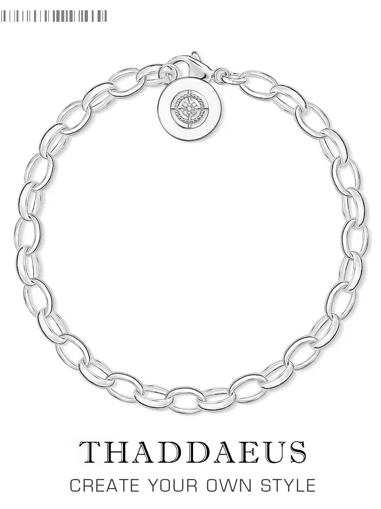 Krzyż zawieszka charms z łańcuszkiem ogniwowym bransoletki, 925 Sterling Sliver modny prezent dla kobiet, styl europejski biżuteria, Fashion Accessorie Club — zdjęcie 2