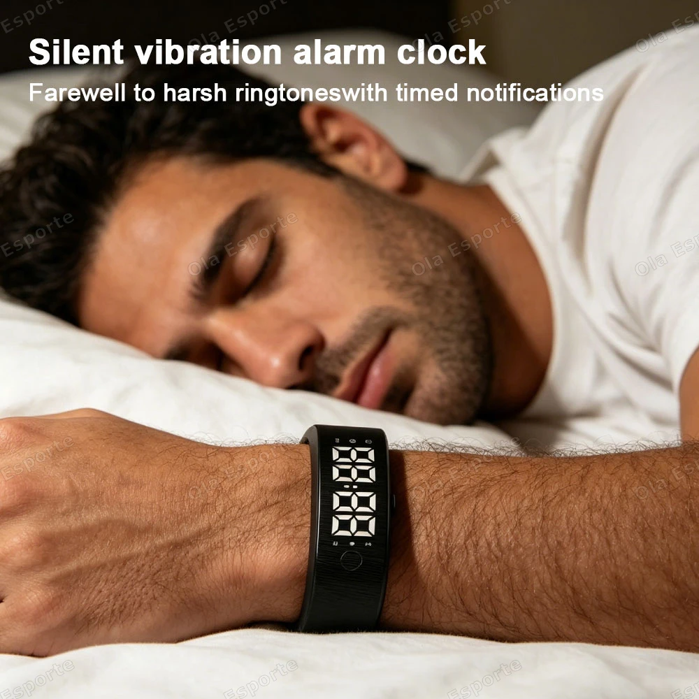 Reloj Despertador Digital LED con Alarma Ajustable y Antiruido, Pulsera con Podómetro, Resistente al Agua, Alarma Vibratoria HW12