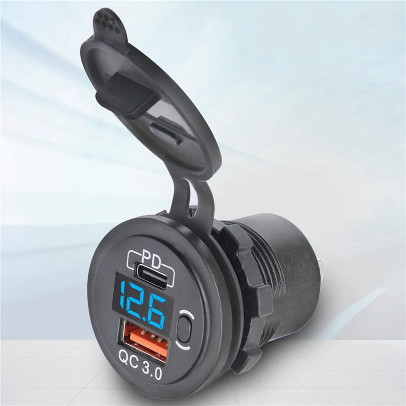 

4X 12V-24V 48W USB Outlet Waterproof Charger Socket PD And QC3.0 USB Port With LED Voltage For Car Truck Golf Cart Blue