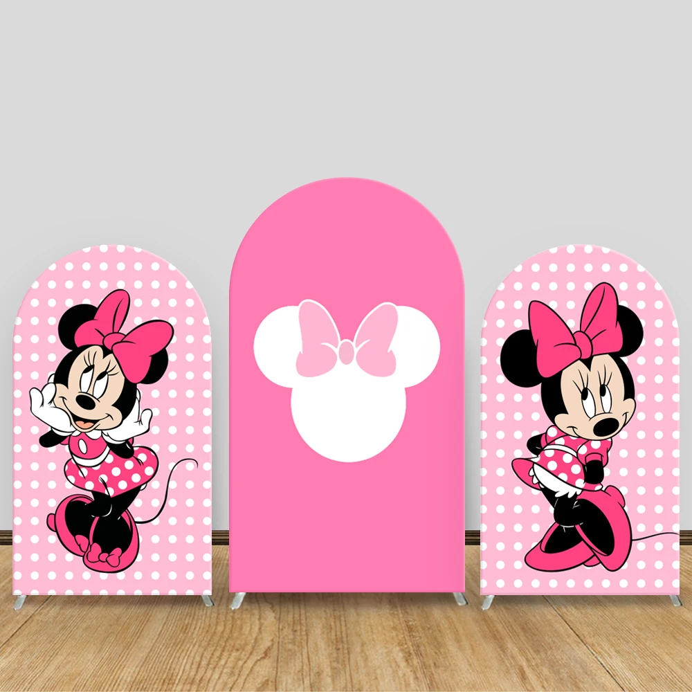 

Minnie Mouse Arch Background Disney Pink Theme Cover Customized Photograph Backdrop Baby Shower Girl Birthady Party Decoration