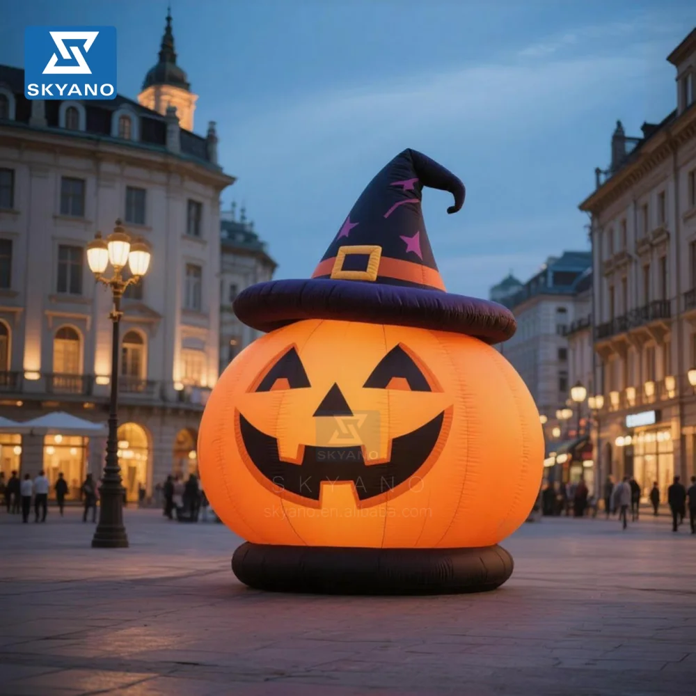 Inflatable Pumpkin Lantern with Witch Hat Inflatable Pumpkin Lantern Inflatable Model, Suitable for Halloween Activities