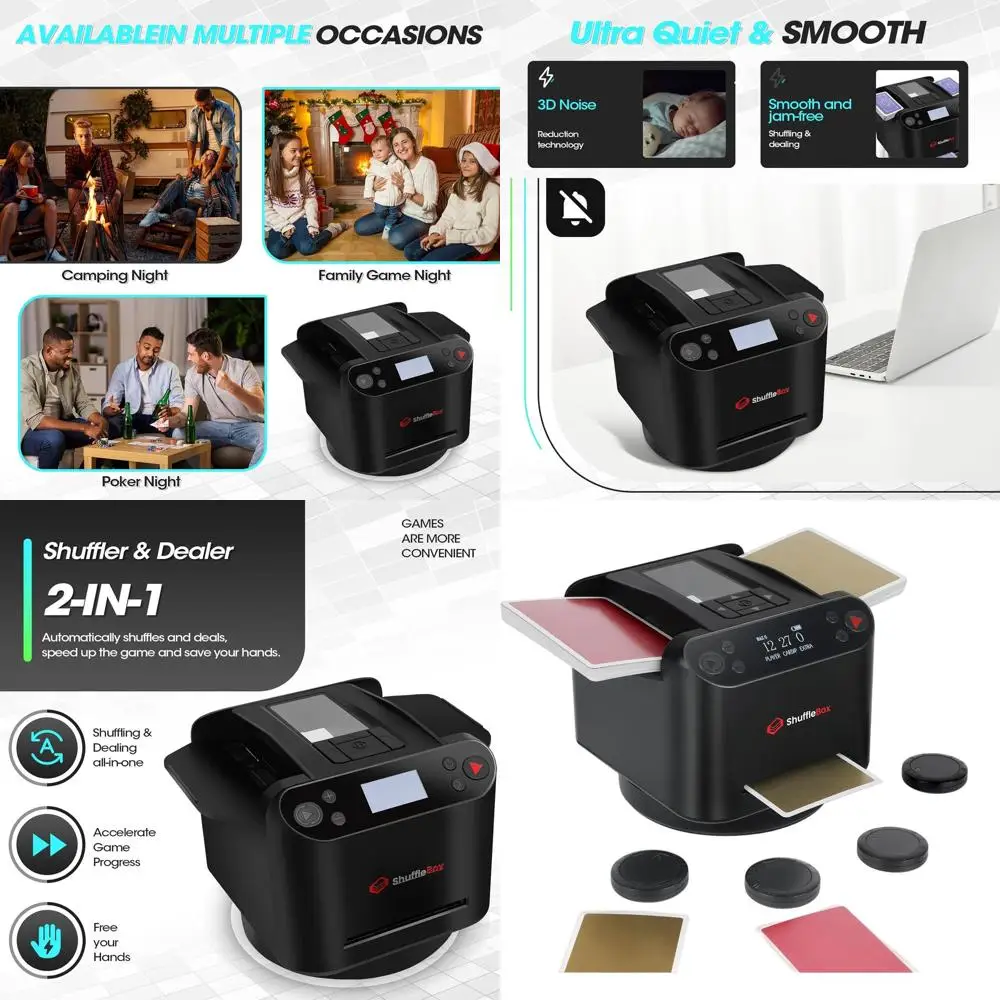 

G1 Pro Dual-Function Electric Shuffler & Dealer, Silent, Rechargeable, Remote Card Caller for Poker & Board Games (Black)