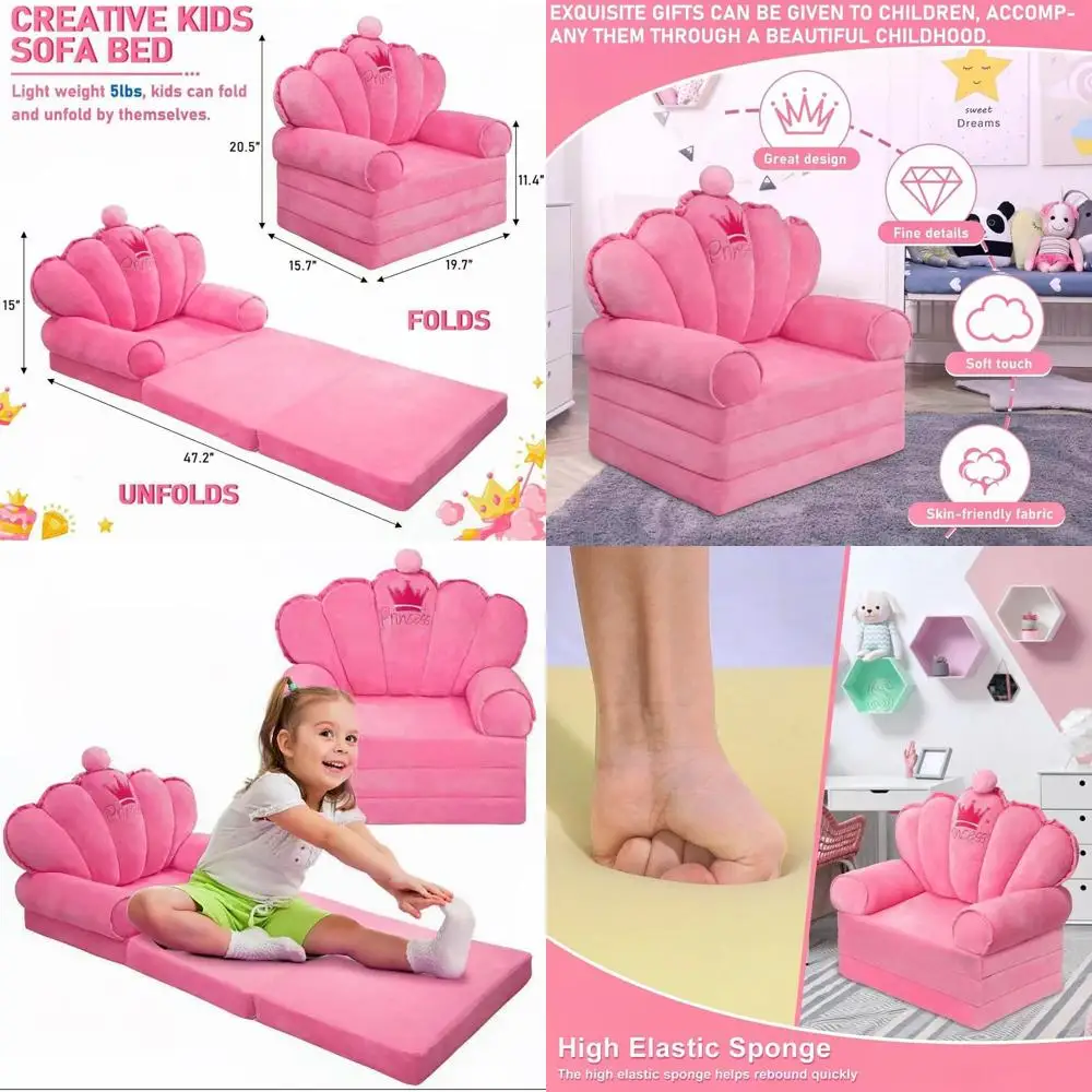 

Toddler Couch Converts to Sofa Bed, Suitable for Ages 1-5, Comfortable Velvet Kids Lounge Chair for Playroom