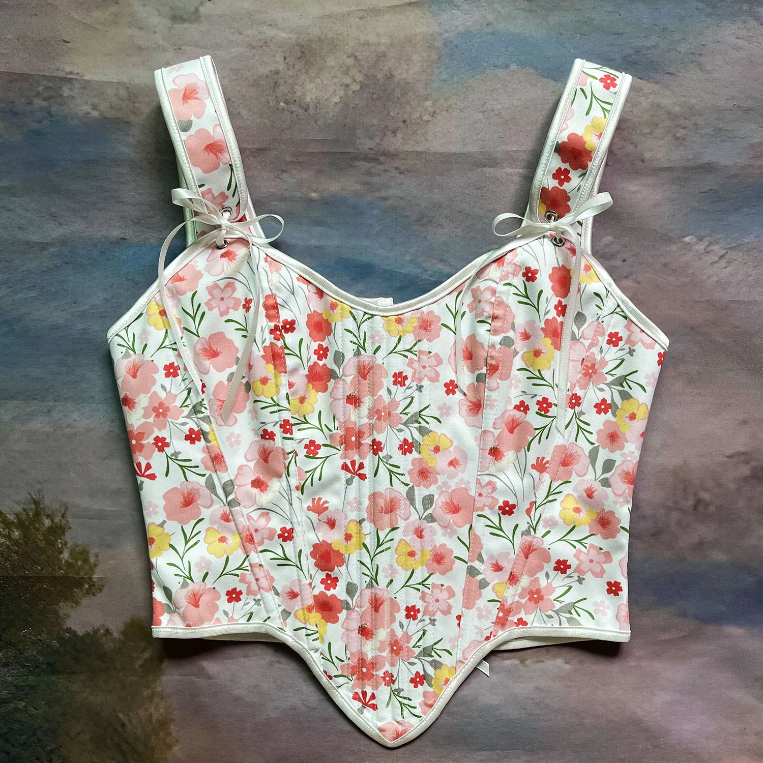 

Роскошный розовый корсет, топ, летние винтажные лифы эпохи Возрождения с цветочным принтом, сексуальное женское белье на шнуровке, бюстье в стиле стимпанк, формирователь тела для похудения