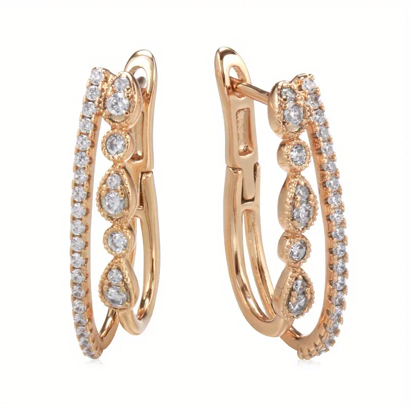 Trendige Vollzirkon Doppel-Quasten Ohrhänger für Damen Mode Goldfarben Ohrringe Vintage Schmuck Accessoire
