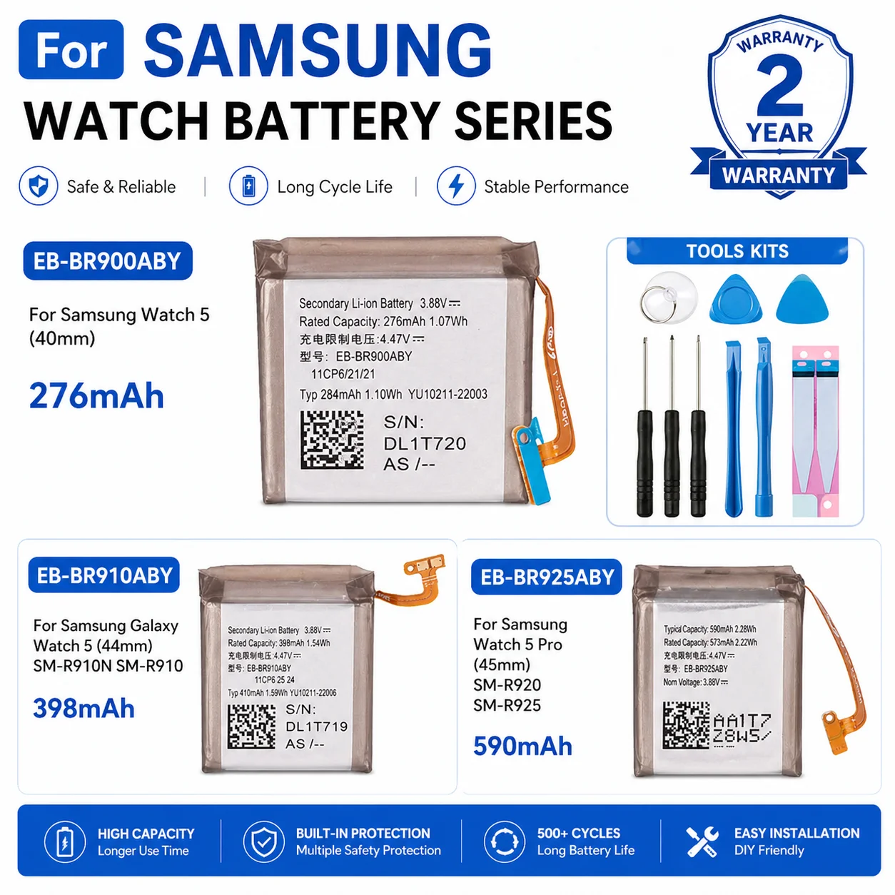 Brand New Smart Watch Replacement Battery With Tools For Samsung Galaxy Watch5 40MM 44MM Watch 5 Pro 45MM