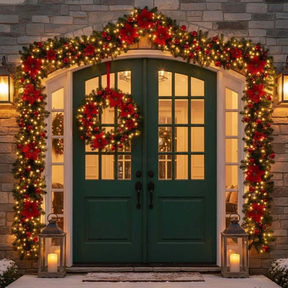 

Christmas LED Rattan Garland, 270cm Artificial Wreath with Lights for Xmas Tree, Front Door, Fireplace, Stairs, Home Party Decor