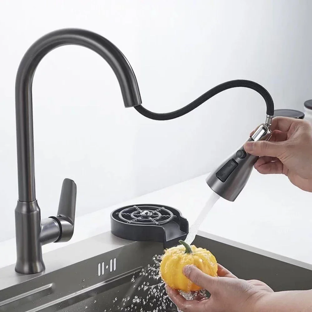 Torneira de cozinha único buraco puxar para fora Bico Kitchen Sink Mixer Tap Stream Pulverizador Cabeça Chrome/Black Mixer Tap torneira de cozinha monocomando torneira monocomando cozinha misturador monocomando cozinha