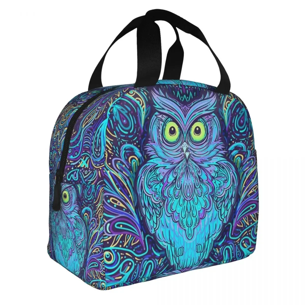 Mystical Night Owl Mandala Lunch Bags Portable Insulated Canvas Cooler Bag Boho Thermal Food Picnic Lunch Box for Women Girl