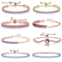 Adjustable Folding Buckle Trendy Purple Zirconia Crystal Tennis Bracelets for Women Dainty Hand Chain Gifts for Female Jewelry