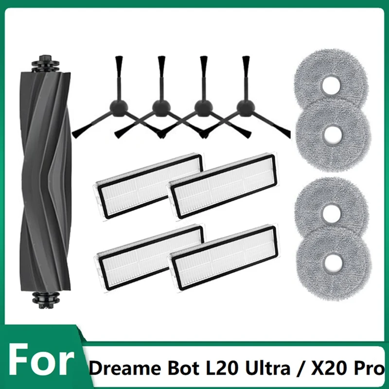 13PCS Replacement Parts For Dreame Bot L20 Ultra / X20 Pro Robot Vacuum Cleaner Main Side Brush Hepa Filter Mop Pad