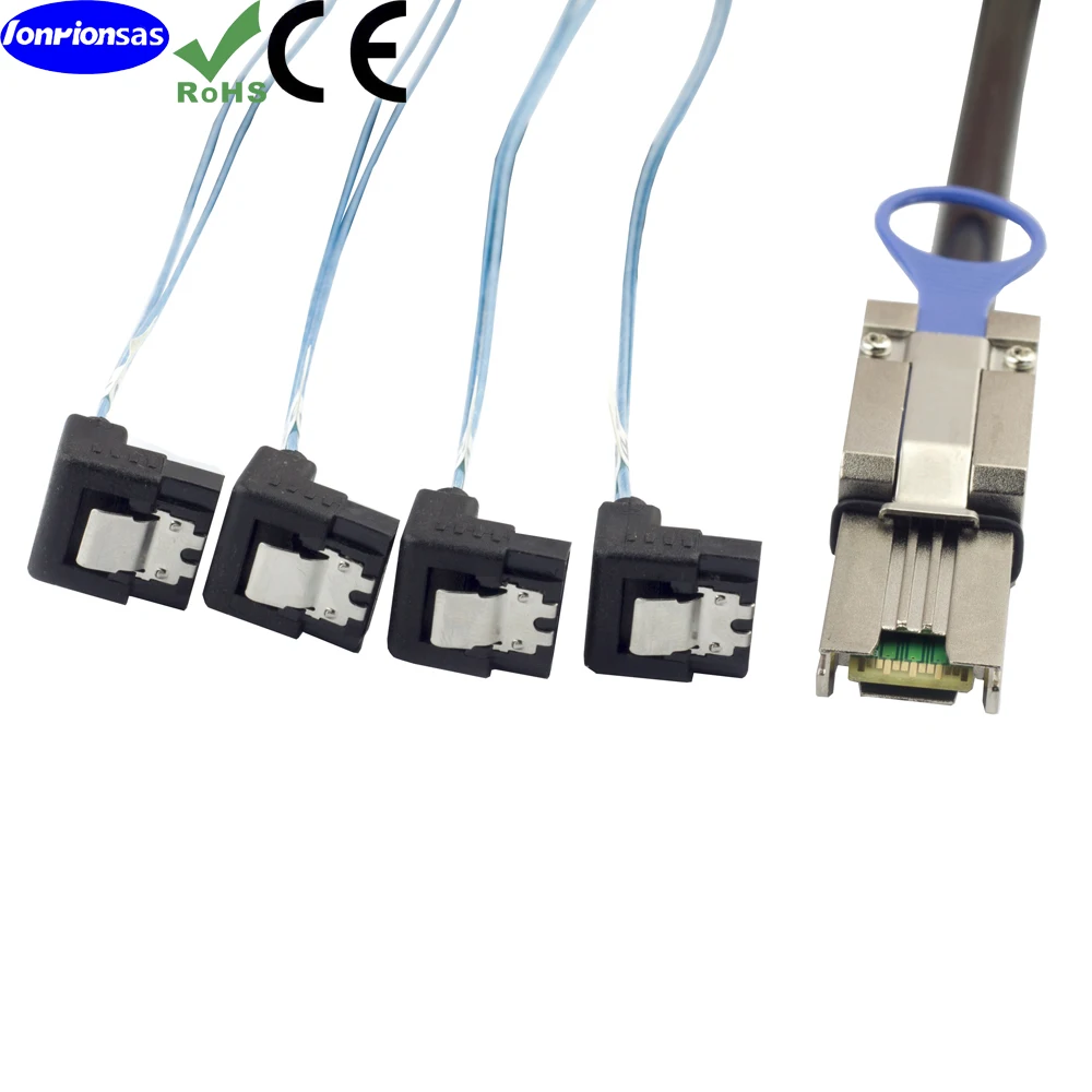 Mini SAS HD SFF-8088 to 4 SATA 7Pin Female 90 degree Cable