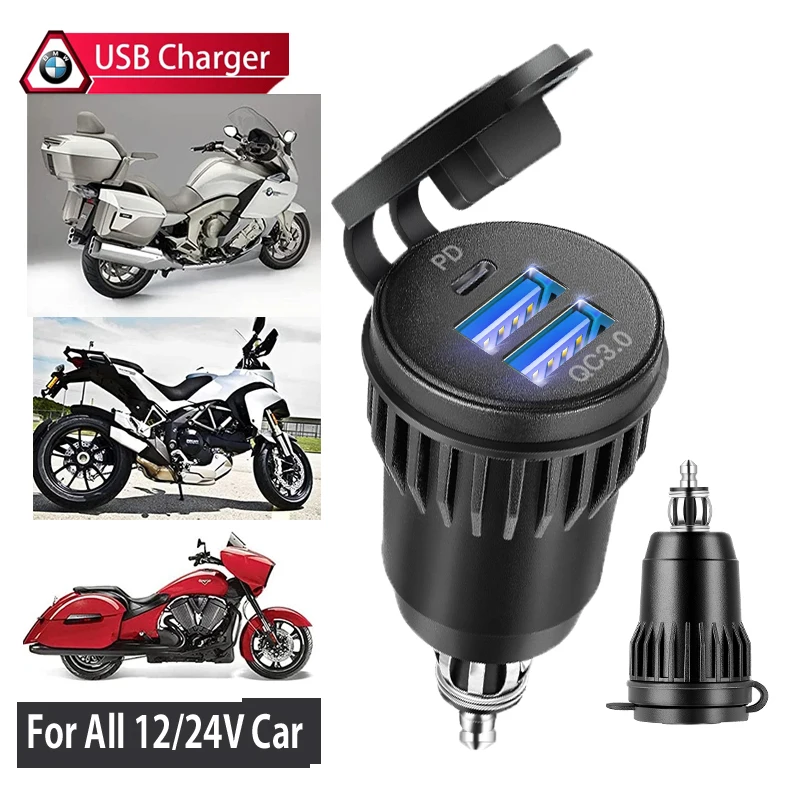 Chargeur étanche pour moto 30W QC3.0 USB type C PD, adaptateur d'alimentation Hella DIN, prise de courant rapide pour BMW Ducati Triumph