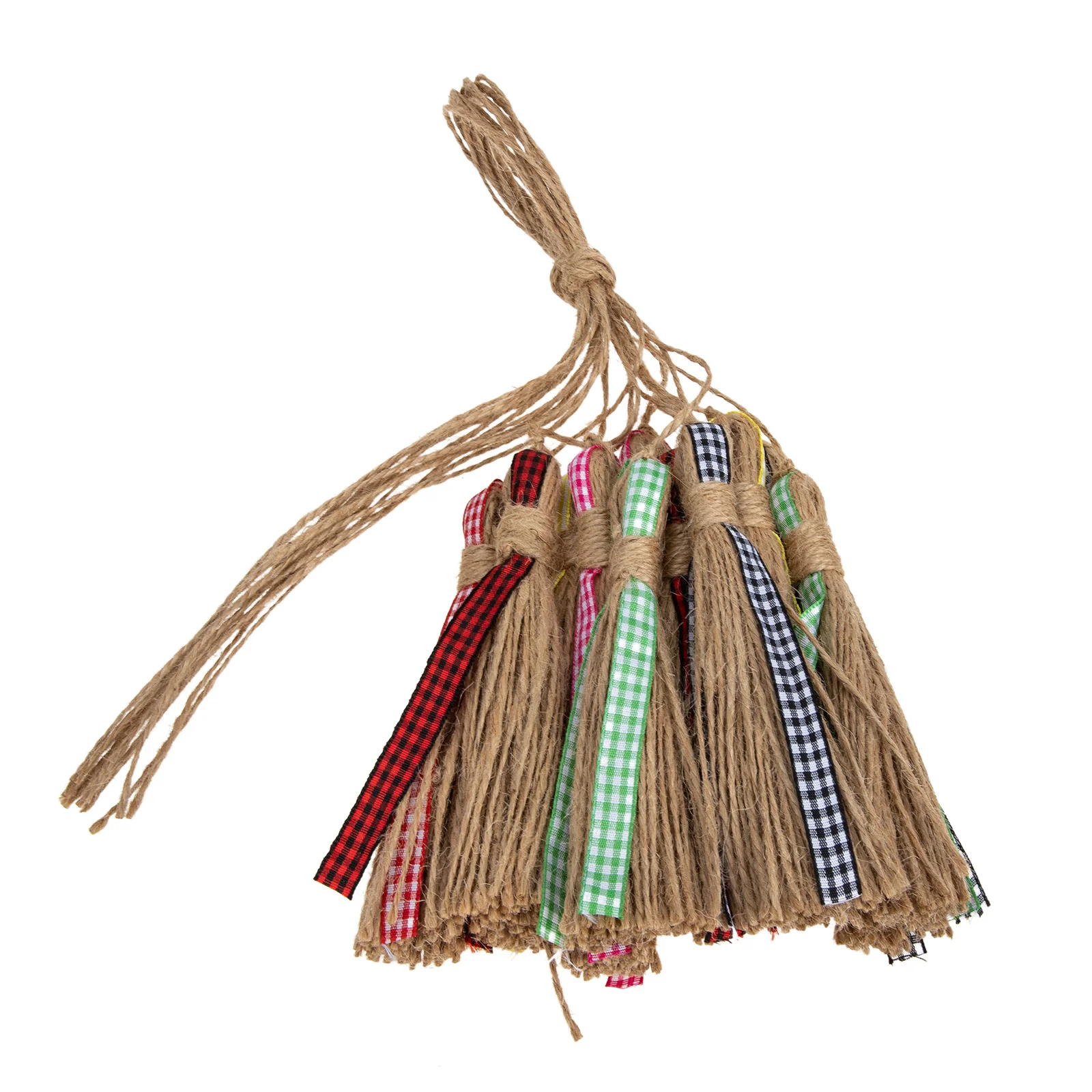 12Pcs Rumbai Jute Alami Rustic, Tali Rami Liontin DIY, Manik-Manik Kayu untuk Kerajinan, Rumbai Tali DIY, Manik-Manik Kayu Rumbai