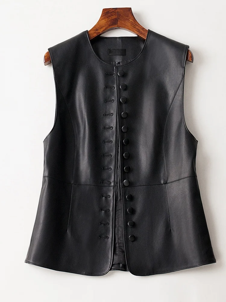 

Haining Women's Sleeveless round Neck Vest 2026 Spring New Style Simple Slimming Versatile Leather Jacket Commute Style