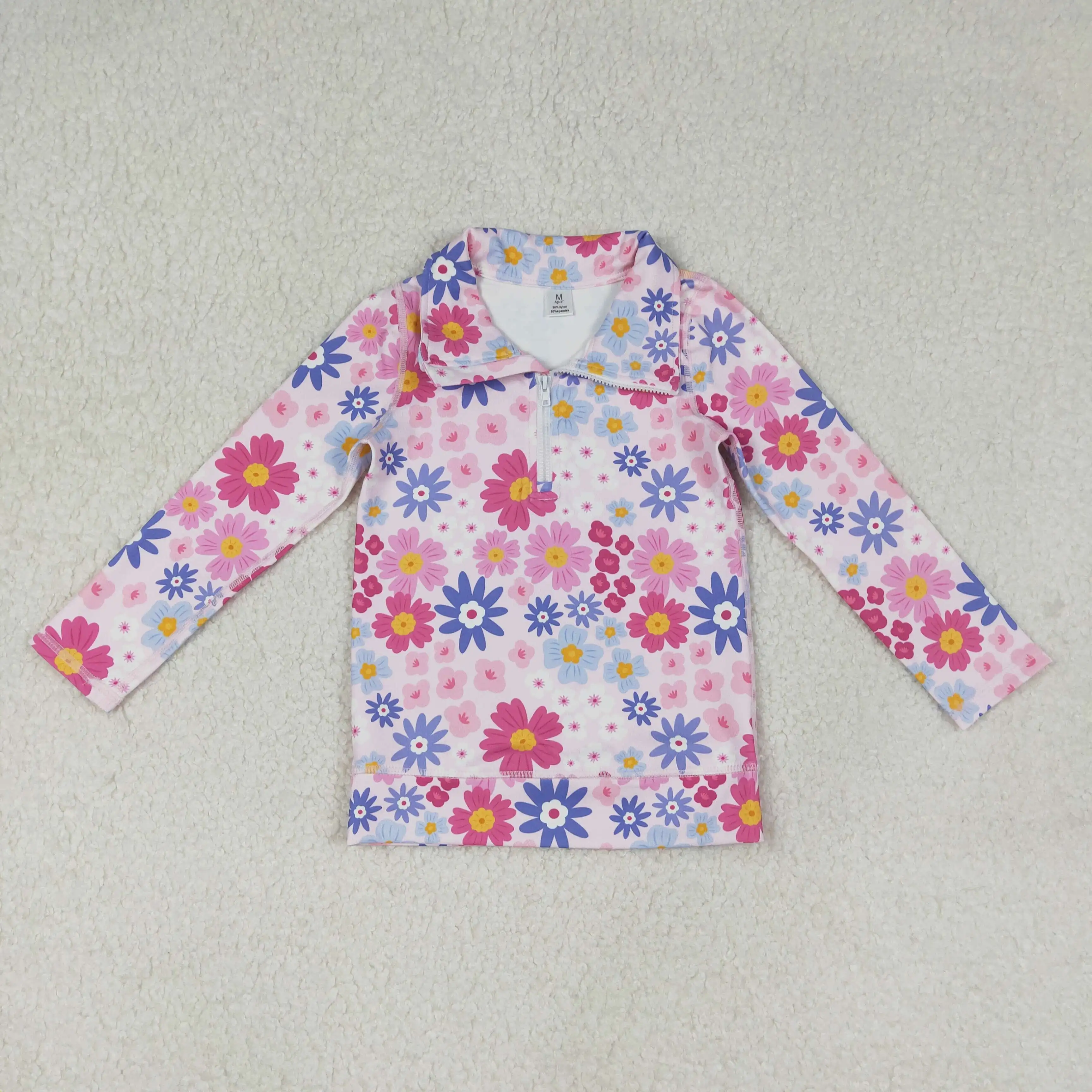 

z1206-19 GT1373 Wholesale Summer kids clothes girl yoga floral long long sleeve top Boutique Children clothing