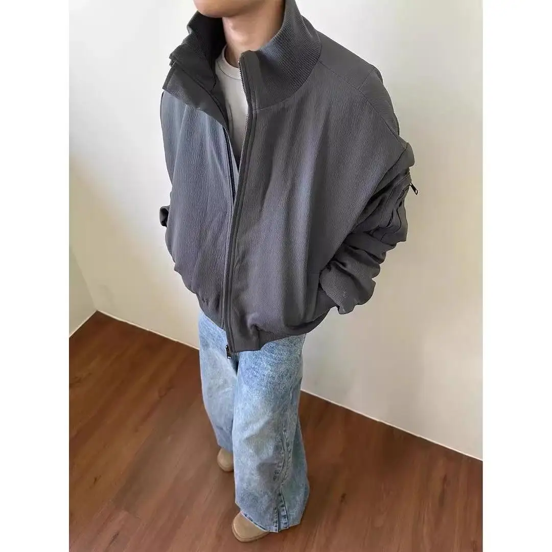 

Мужская осенняя куртка-бомбер в стиле американского ретро, свободного кроя, однотонная, для работы и повседневной носки