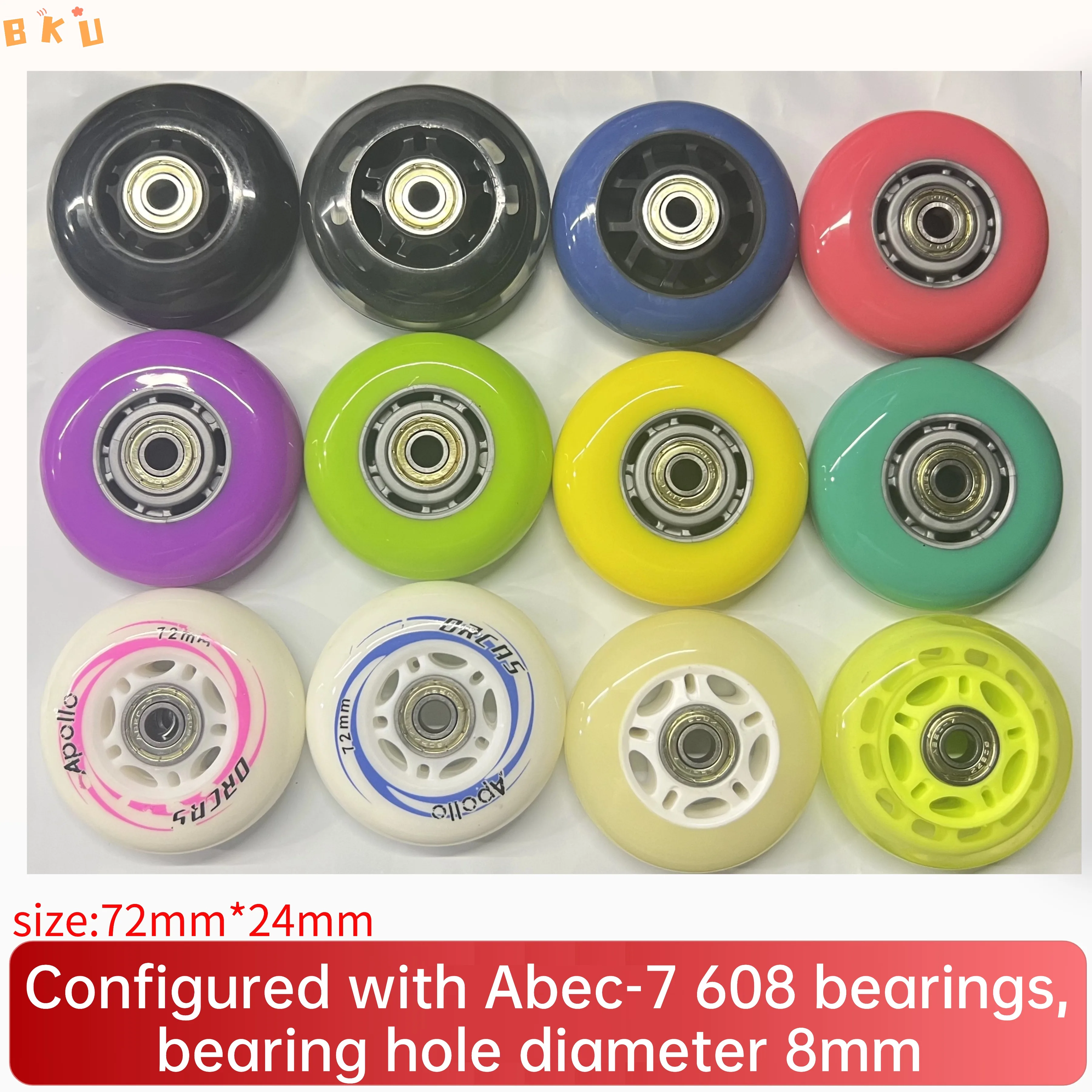 2 stuks 72 mm PU-wielen, hoge snelheid, stille slijtvaste vervangingswielen voor scooters, inline skates, trolleys, bagage