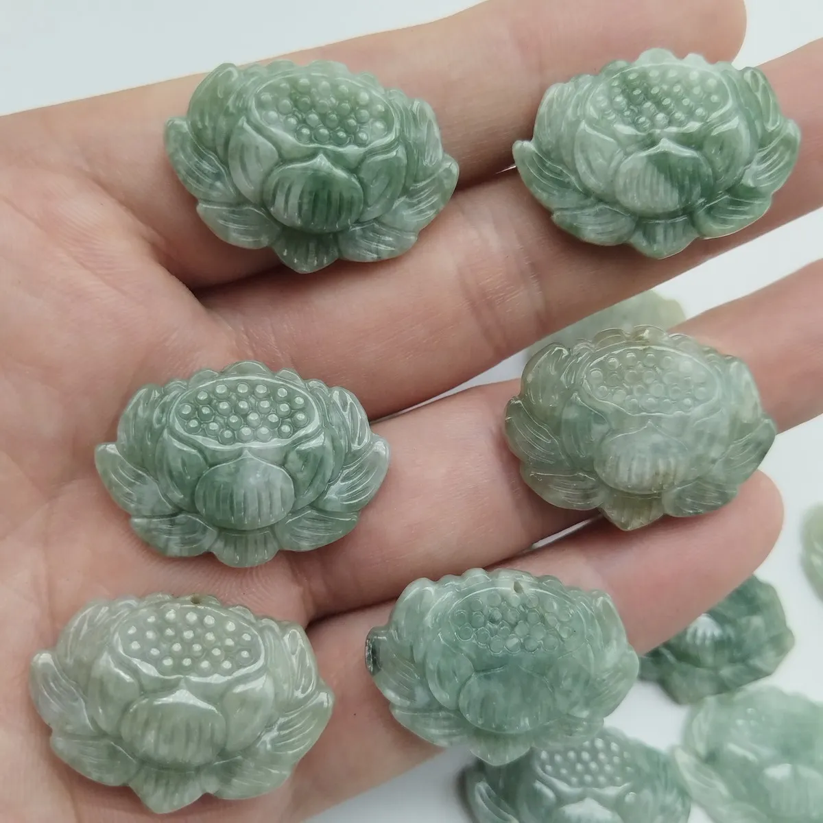 

Burma Green 100% Natural Type A Jade Jadeite Carved Lotus Flower Pendant