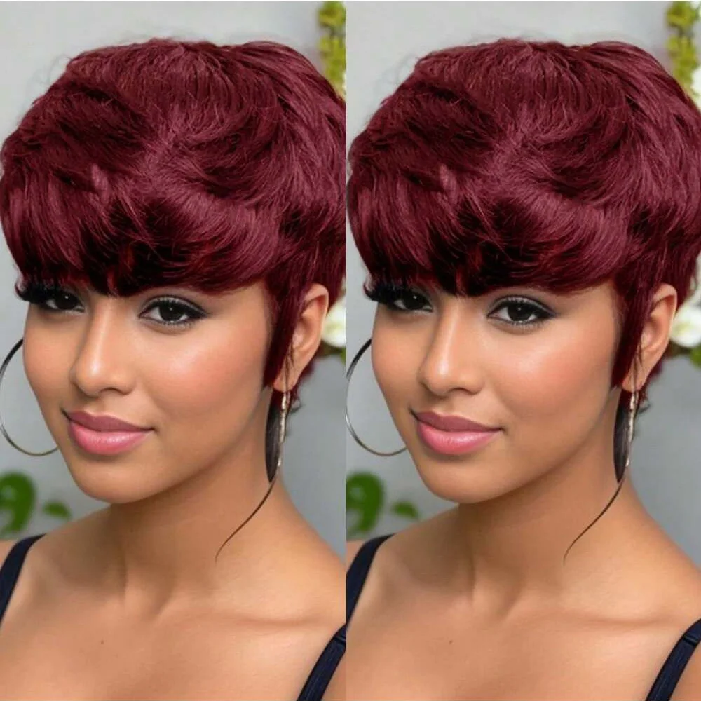 عابث قطع شعر مستعار قصير أحمر 99j باروكة من شعر طبيعي آلة كاملة صنع شعر بشري قصير بوب الباروكات مع الانفجارات قصيرة الطبقات عابث الباروكات
