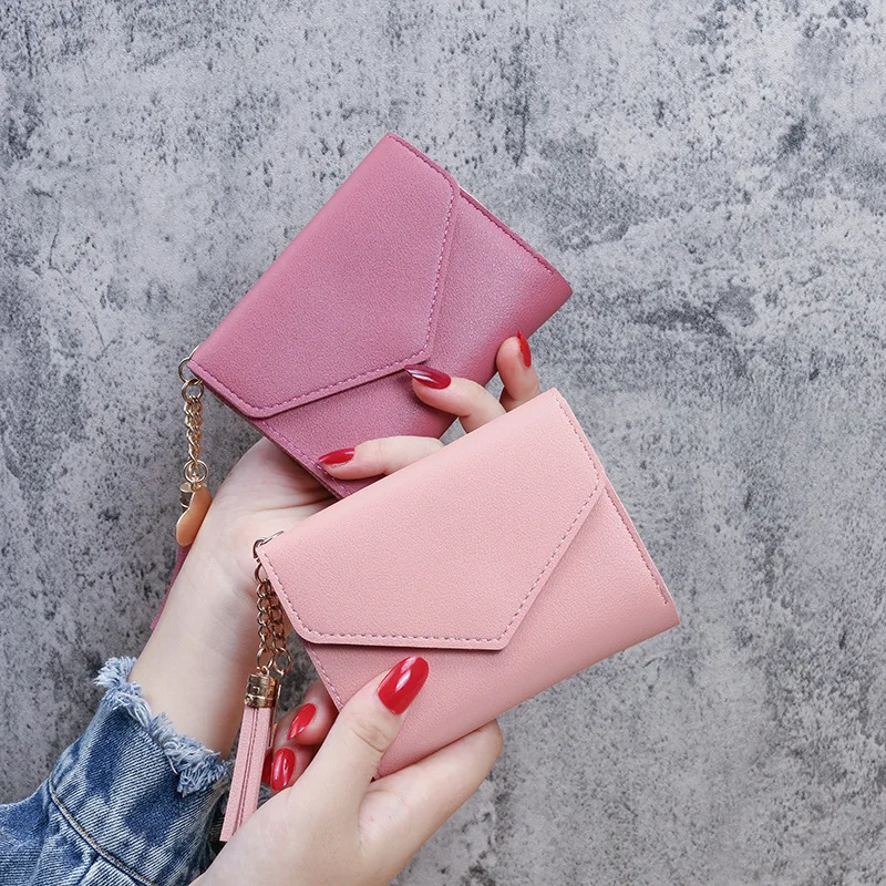 Fashion Womens Wallet Cute Student Tassel Pendant Short Wallet Trend Small Fashion Purse Coin Purse Ladies Card Bag