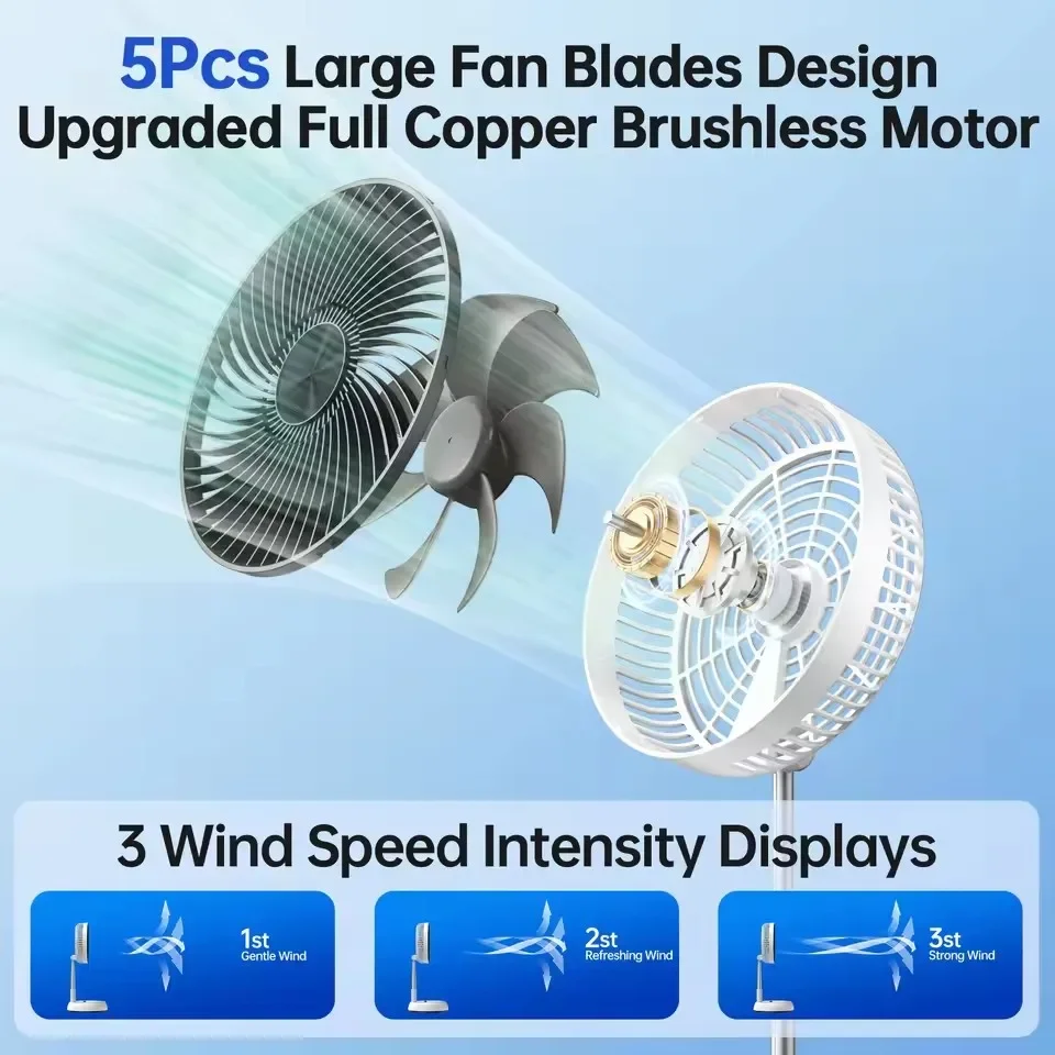 ポータブル折りたたみ式スタンディングファン 7200mAh 大容量リモコン寝室オフィス屋外キャンプ USB 充電ファン