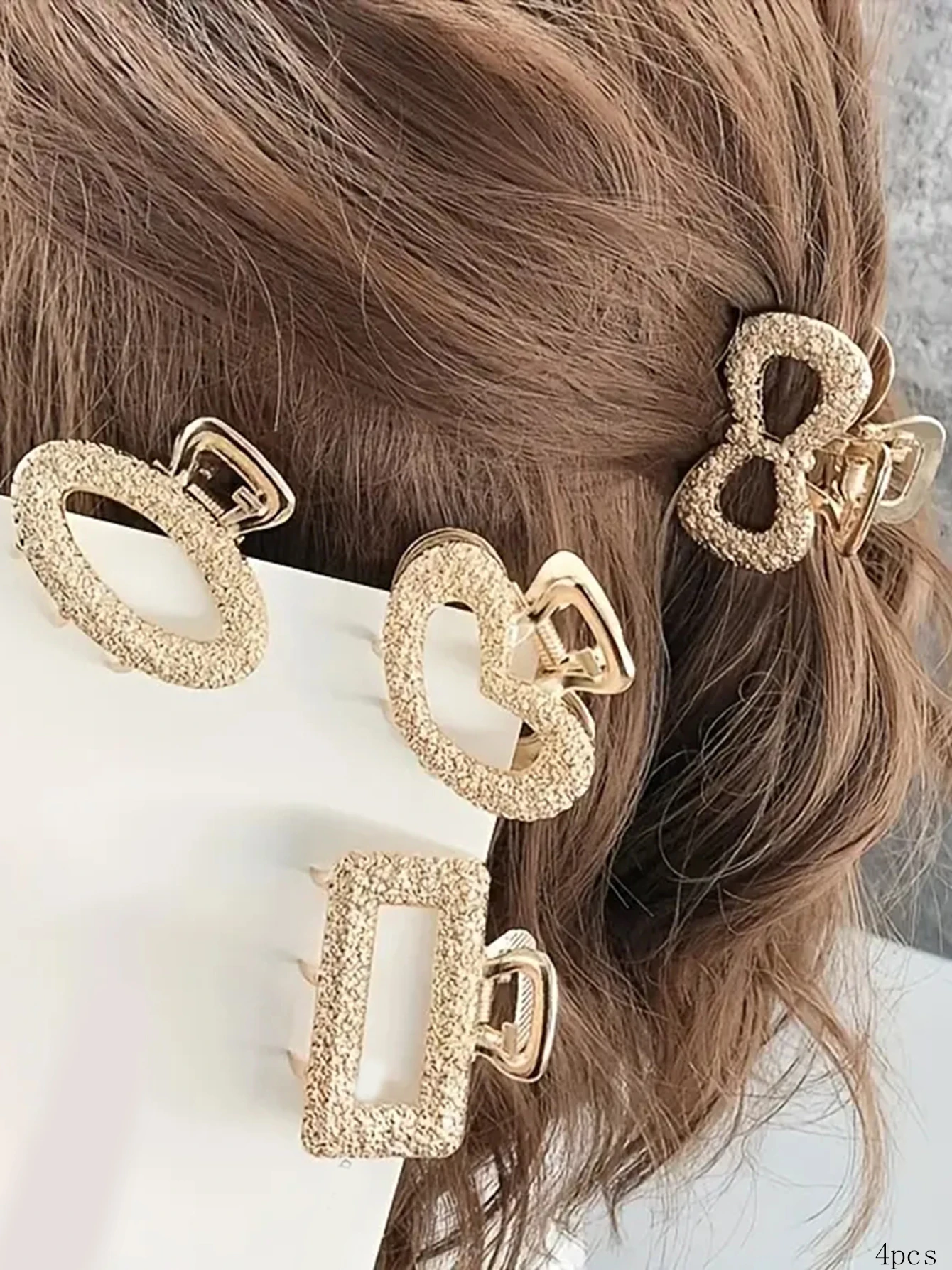 Garra de cabelo de diamante esmagado, 5 peças de metal dourado multi-versão tamanho médio cor sólida retrô diário acessório de cabelo meio-up