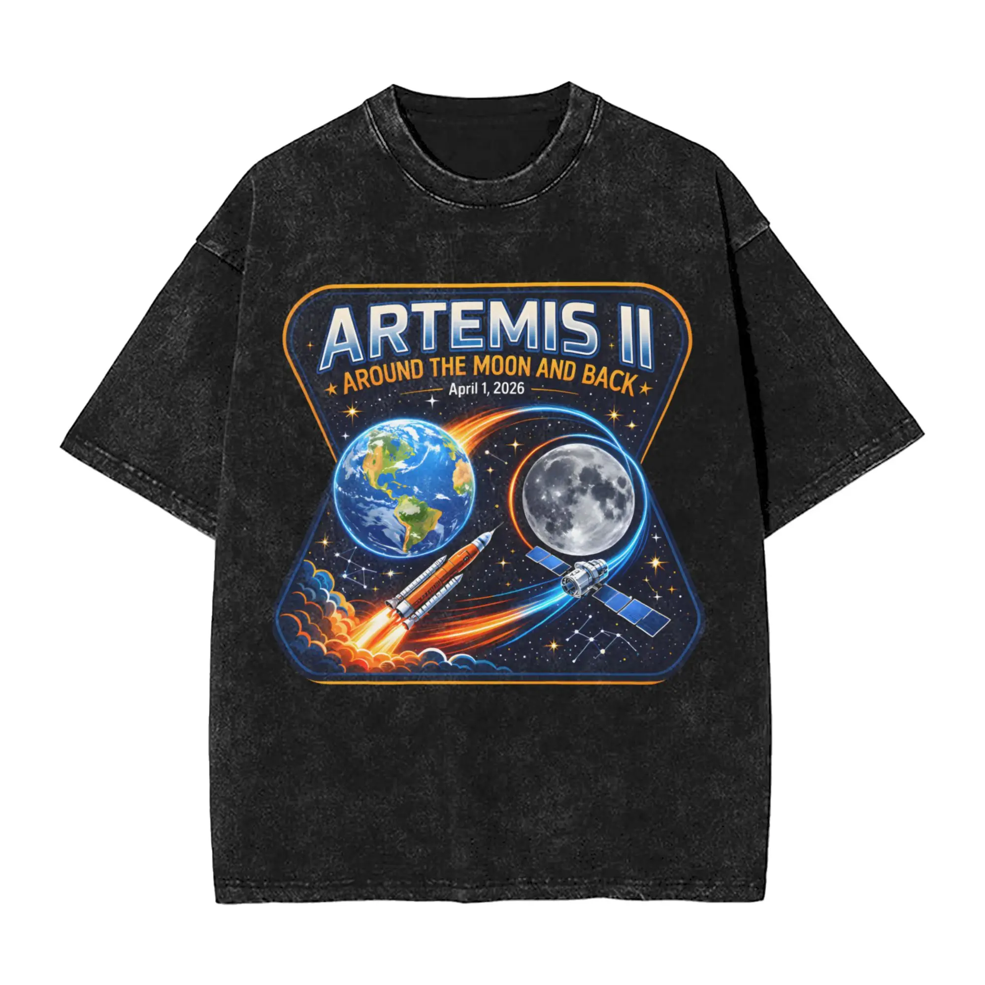 Vintage T-Shirt Artemis II April 1 2026 Moon Mission Space Exploration Cotton T-Shirts Fashion Tee Shirt Man Summer Y2K Tops