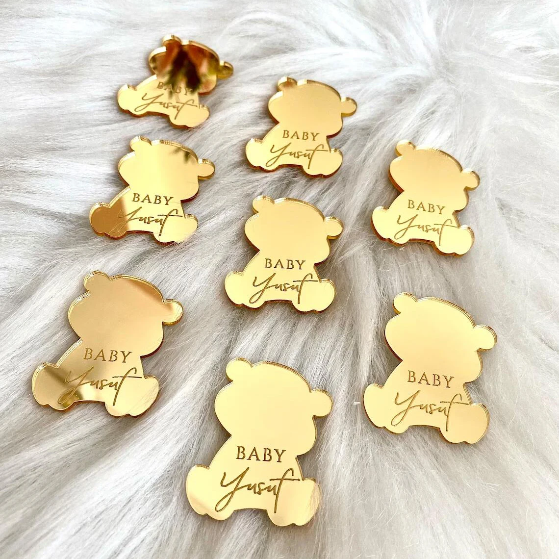 30 pz personalizzato orso acrilico specchio Tag Baby Shower Tag regalo orso compleanno orso Tag nome del bambino diserbo decorazione del partito