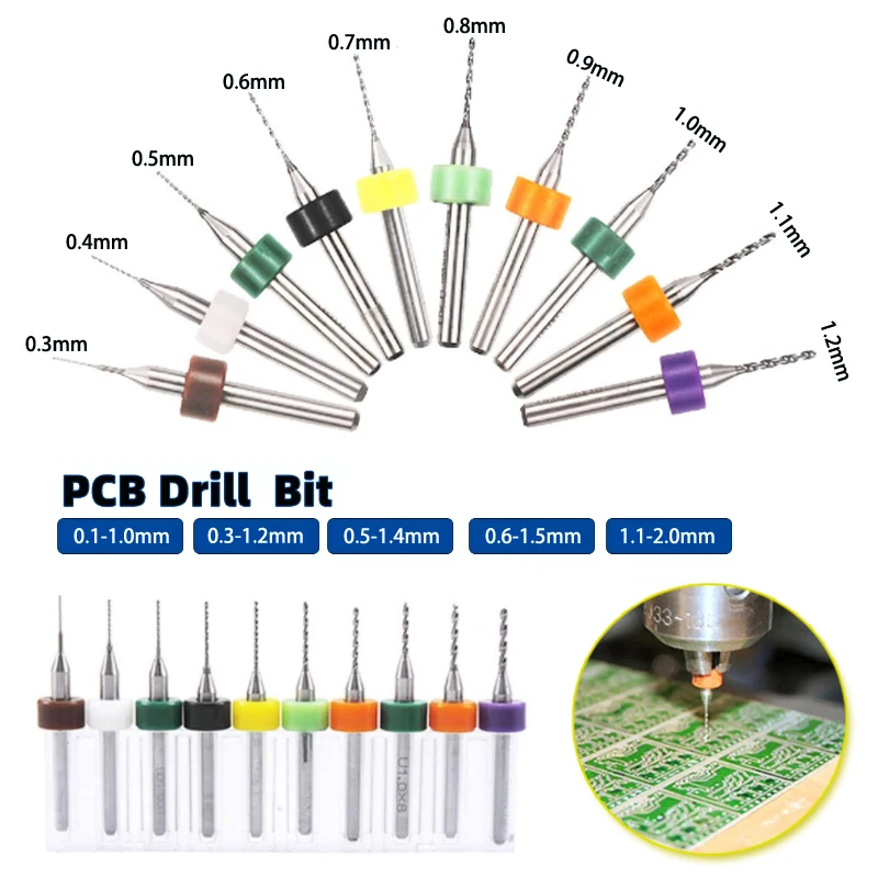 10pcs/Set 0.1mm to 3.0mm PCB Mini Drill Bit Tungsten Steel Carbide for Print Circuit Board CNC Drill Bits Machine