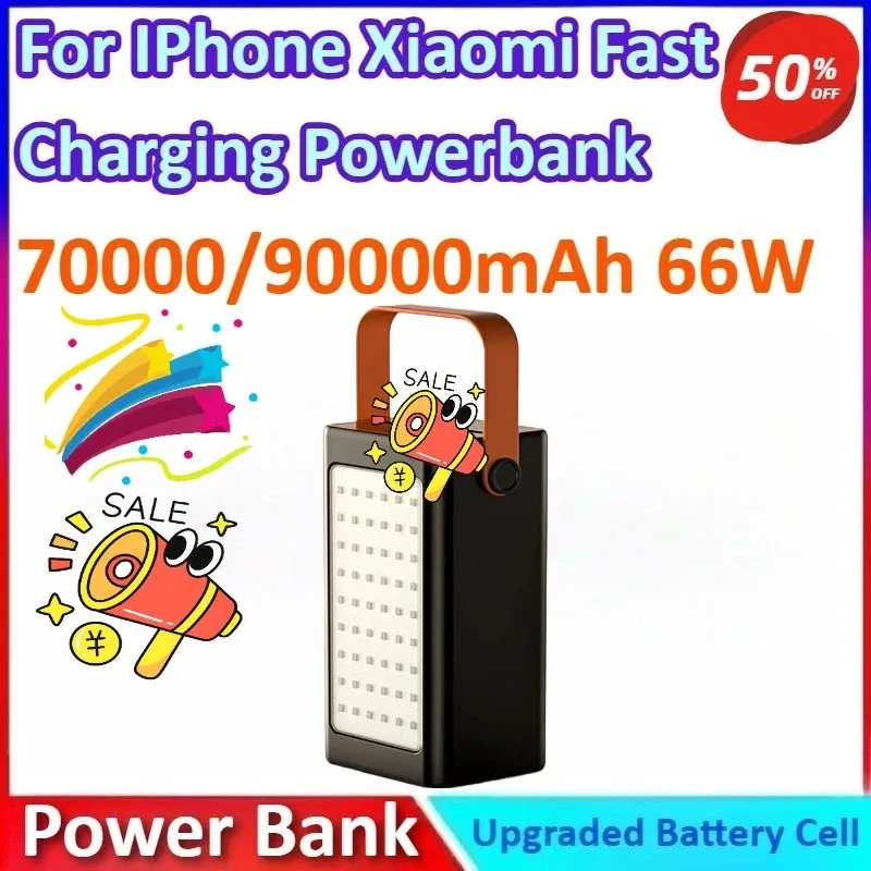 

New 70000/90000mAh 66W Power Bank Powerful Large Capacity External Spare Battery for Xiaomi for IPhone Fast Charging Powerbank