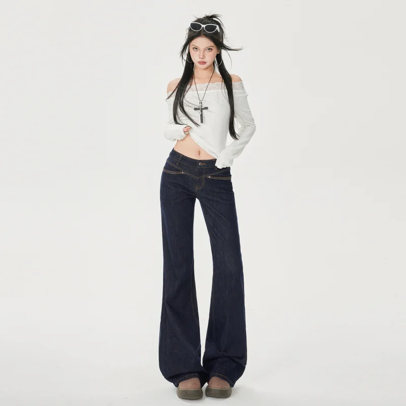 

American retro front-pocket design loose-fitting flared jeans for women