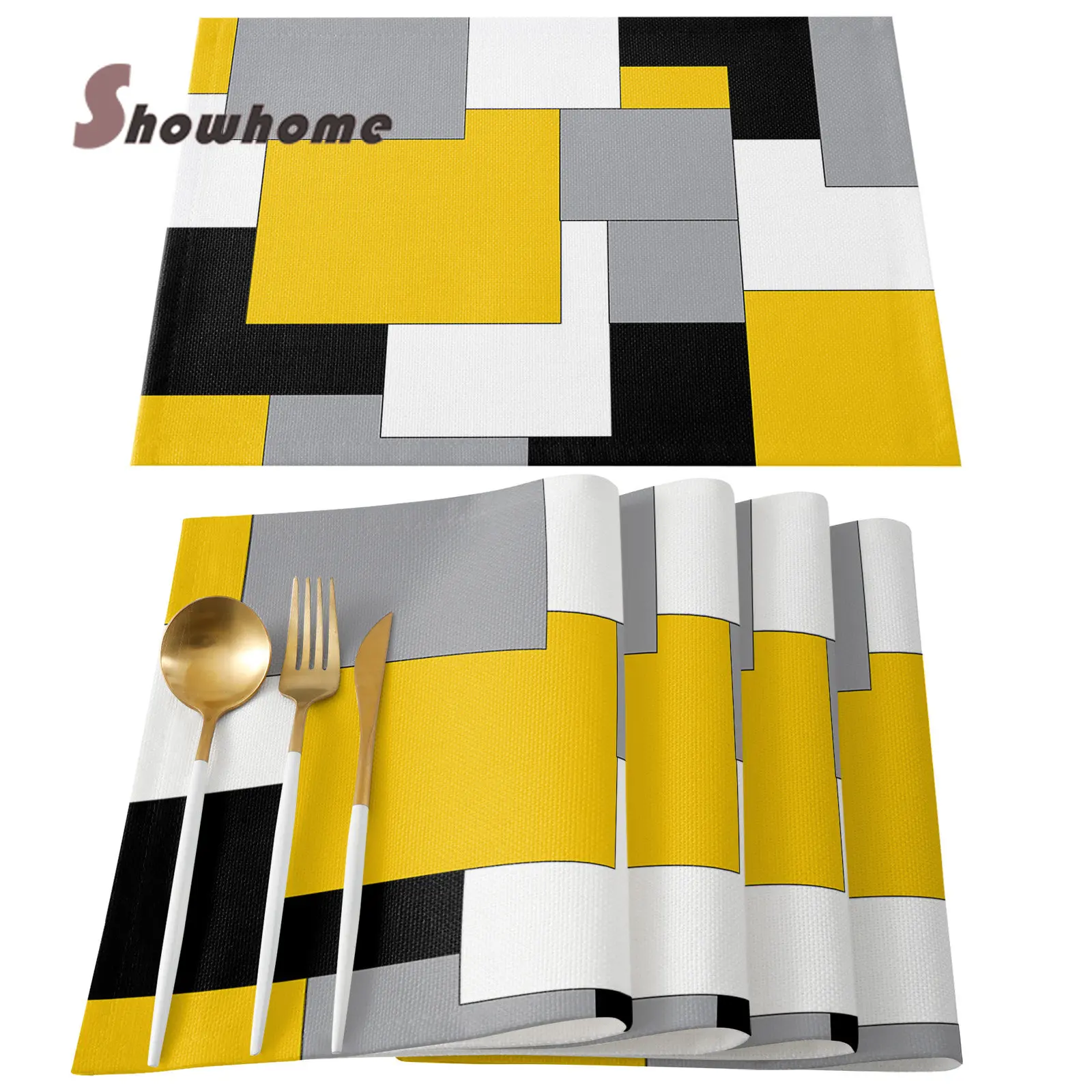 Yellow Mosaic Color Abstract Art Table Runner Luxury Wedding Decoration Table Cover Christmas Decoration Tablecloth