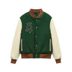 RARF 2024 new men's green patch embellish bomber jacket jacket PU clip cotton jacket baseball jacket