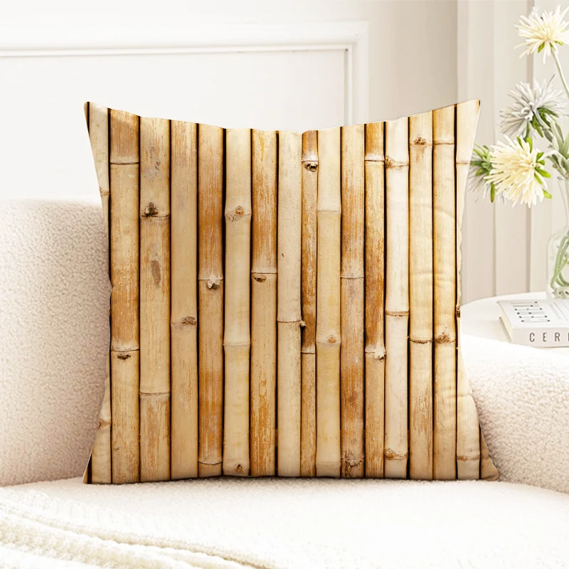 

Natural Bamboo Pattern Pillow Cover, Rustic Wood Grain Decorative Cushion Case, Sofa Bed Throw Pillow for Home Decoration