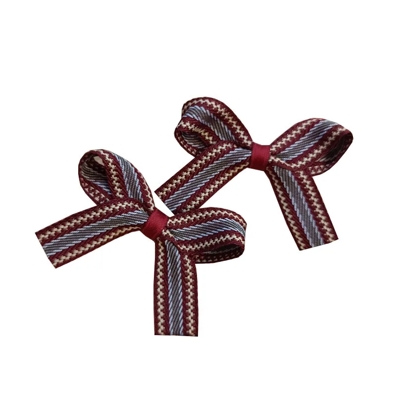

Ethnic Style Cute Bow Hairpin Small Clips Burgundy Striped Ribbon Child Accessories Practical Hair Clip Design