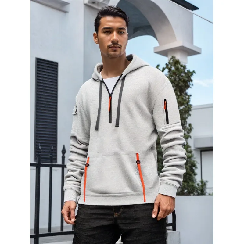 

Мужская толстовка на молнии с несколькими карманами, повседневный пуловер на шнурке, спортивная куртка на весну и осень