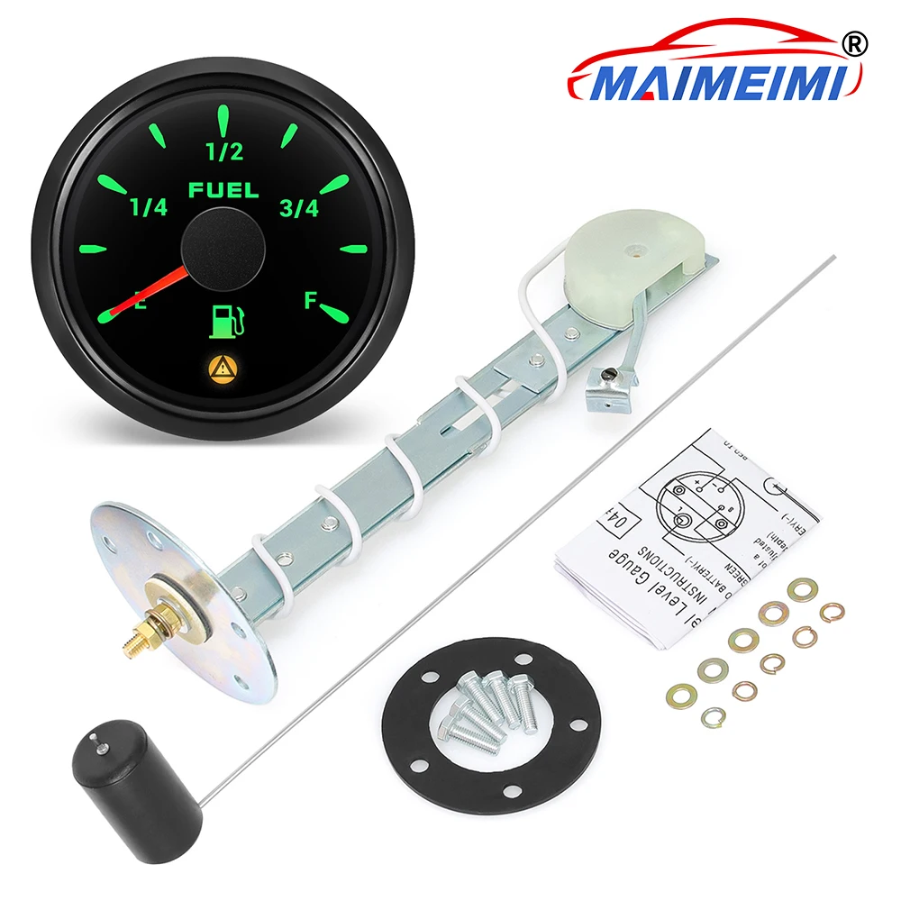 

7 Color Backlight 52mm Fuel Level Gauge With Flashing Alarm+240-33ohm/0-90ohm Fuel Float Sensor Digital pointer Gauge for Car