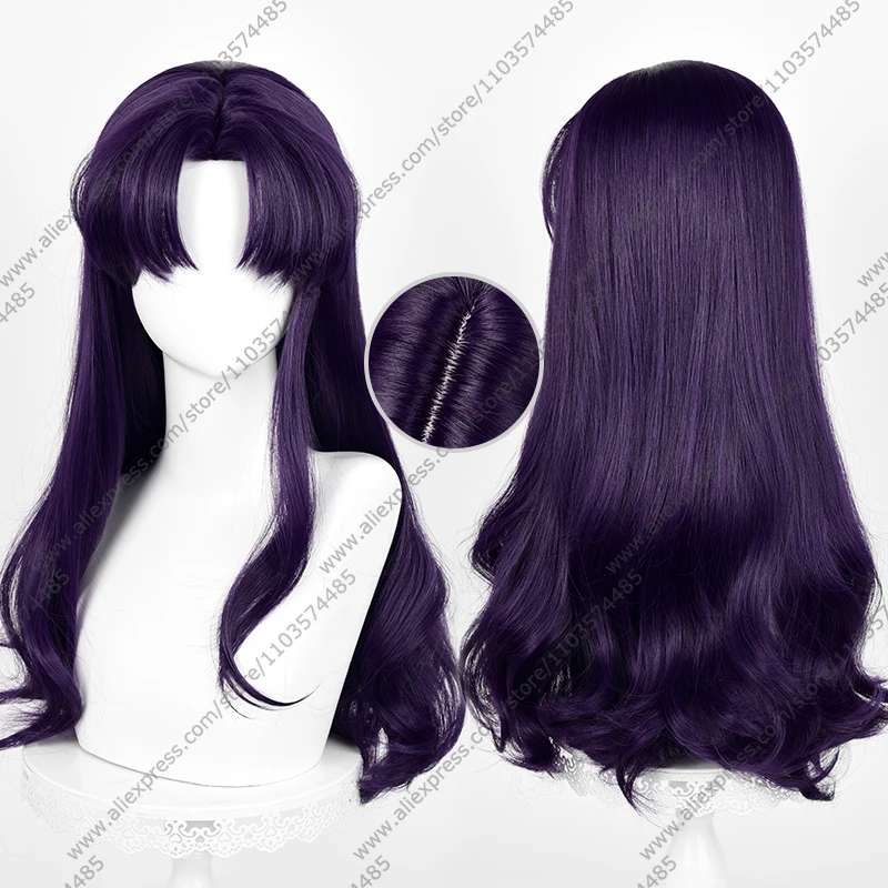 

Аниме Misato Katsuragi Косплей Парик 55 см Длинные Черные Фиолетовые Волнистые Парики Термостойкие Синтетические Волосы