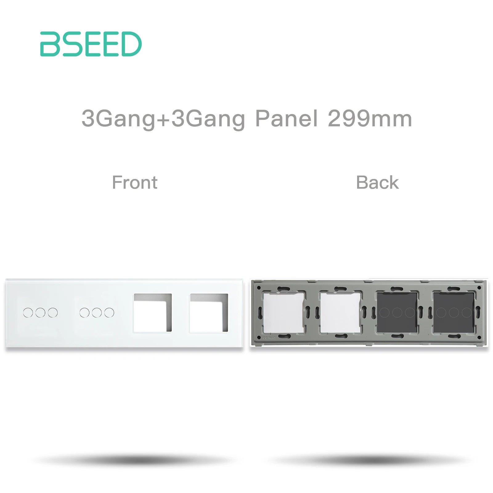 BSEED 1/2/3Gang Plus Double Frame Touch Switch Crystal Panel With Metal Frame DIY Part 299mm Glass Frame Only