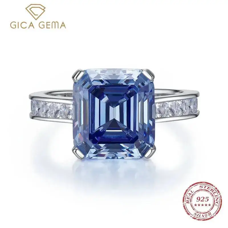 

Gica Gema Luxury Real 925 Sterling Silver 10*11mm Emerald Cut Sapphire High Carbon Diamond Wedding Engagement Rings For Women