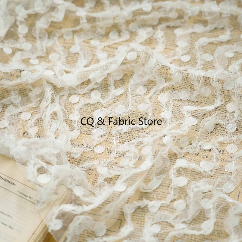 

Fashion Spring Summer Dress Striped Mesh Lace Embroidered Fabric Simple Women Outfit Design Fabric Japanese Korean Style