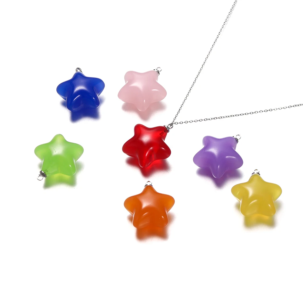 10 unids/lote 26x23,5mm acrílico mezclado forma de estrella cuentas de Color caramelo para fabricación de joyería DIY collar pendientes llavero artesanal