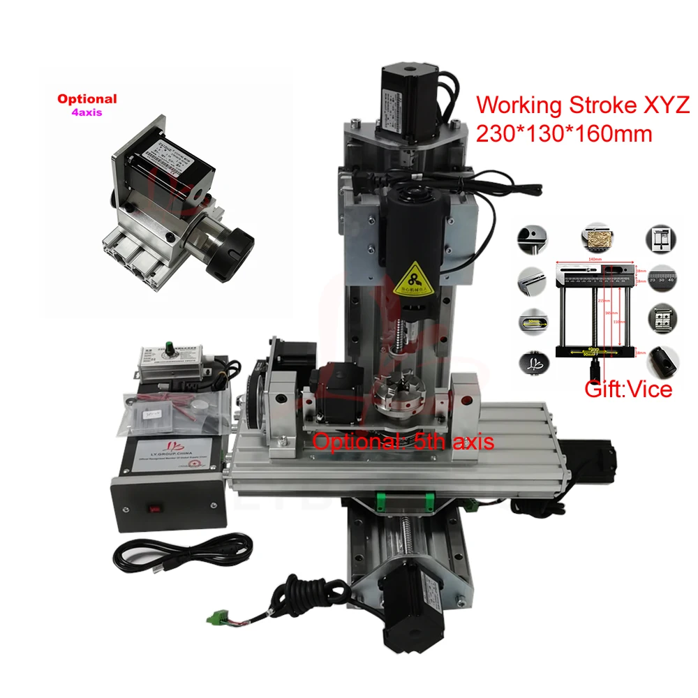 230x130x160mm Vertical Engraving Machine 5axis Column Type Wood Router Engraving Drilling PVC Milling Machine