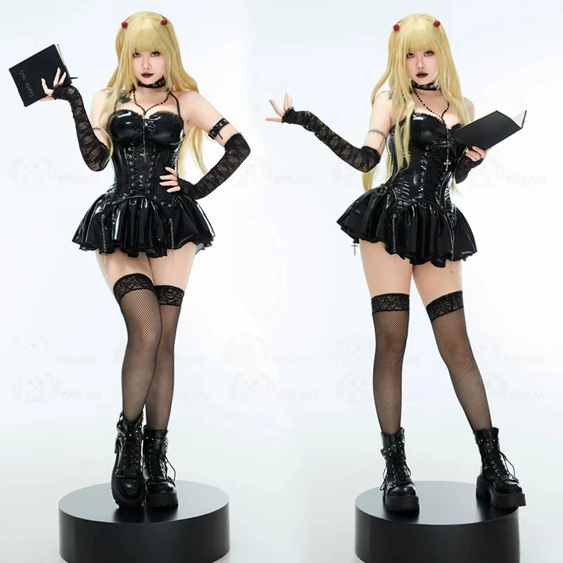 Death Note Misa Amane Subculture Y2K Dark Gothic Little Leather Skirt Set Cosplay Costume Full Set for Women Halloween Comic Con view 5