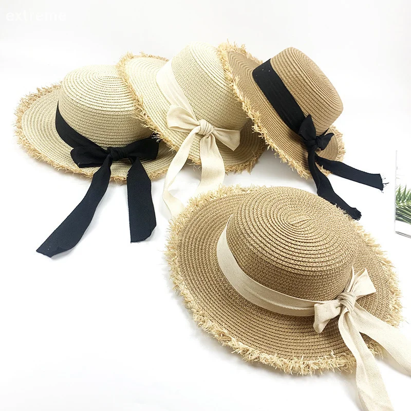 Durable Summer Beach Sunshade Straw Hat Women's Beach Vacation Sunscreen Hat Beach Big Brim Straw Knitted Hat