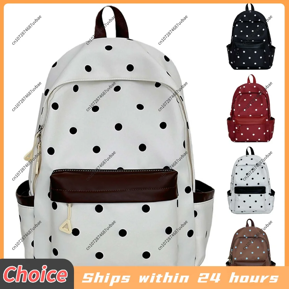 Polka Dot Aesthetic Preppy Backpack Kawaii Sweet Campus Bookbag Travel Casual Daypack for Elementary & Middle Girl Students